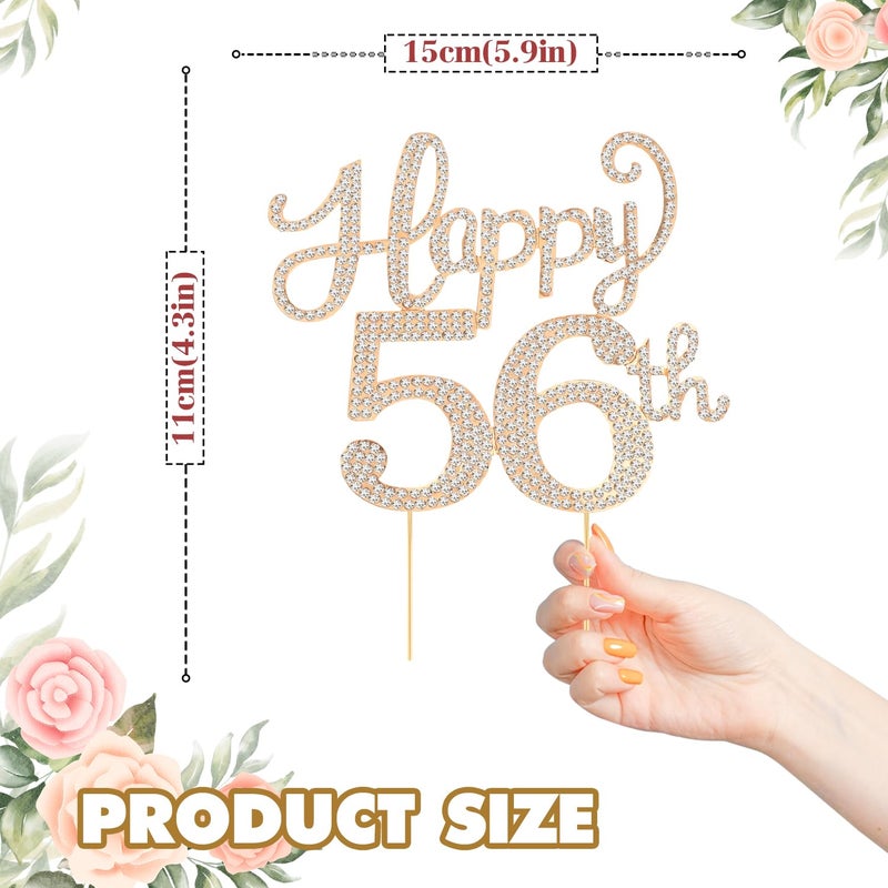 LASKYER Happy 56th Birthday Decorations,56th Birthday Gold Rhinestone Cake Topper - Cheers to 56 Years Old Bday Party Metal Sparkly Cake Centerpieces Sign. - Image 2